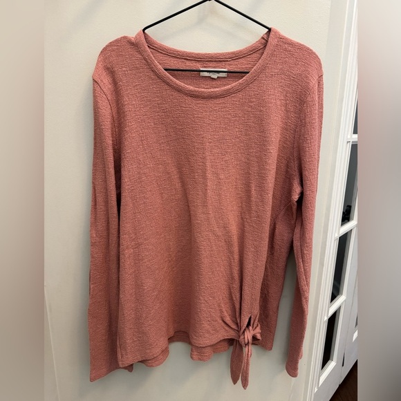 Madewell Rose Pink Side Tie Textured Long Sleeve Top - Picture 3 of 7